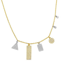 Load image into Gallery viewer, Sterling Silver Gold Plated Chain Multi Shape 2 Toned CZ Encrusted Charm Necklace
