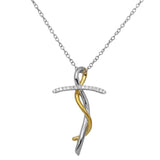 Sterling Silver 2 Toned Twisted CZ Cross Necklace���������