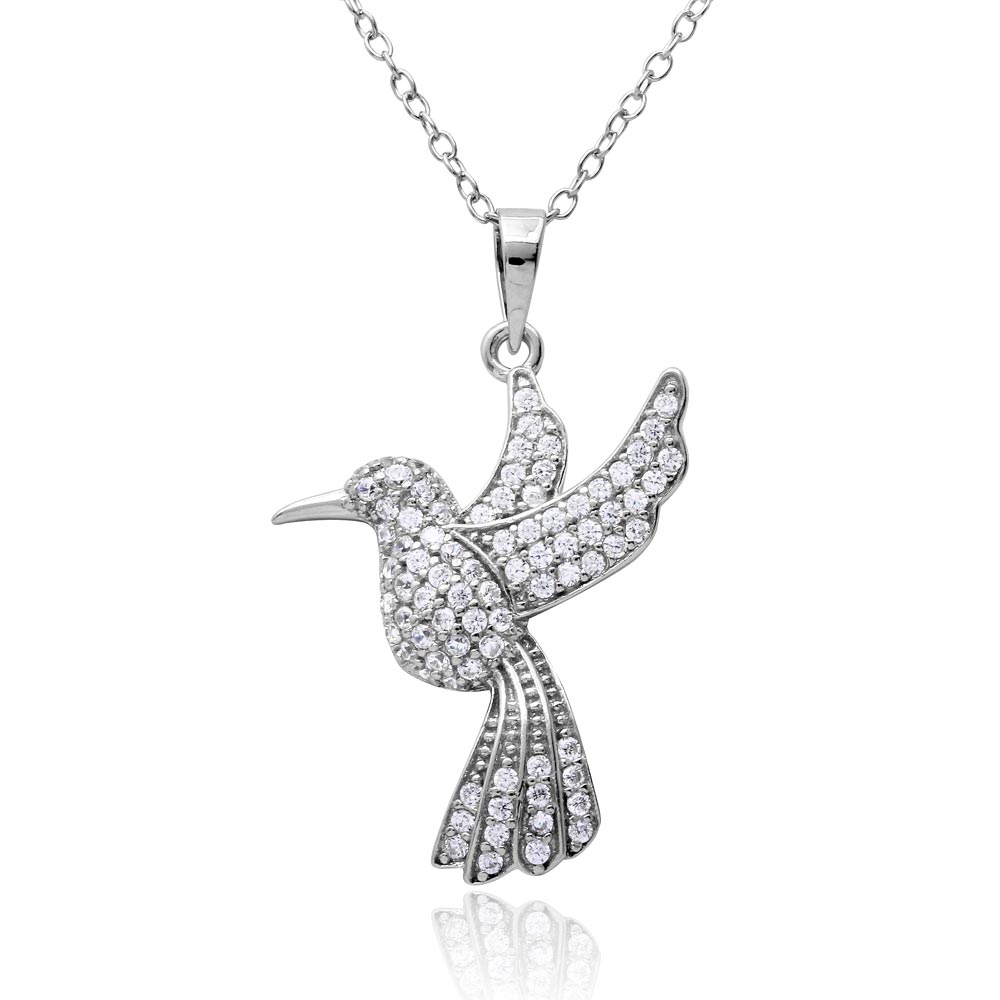 Sterling Silver Rhodium Plated CZ Mockingbird Necklace