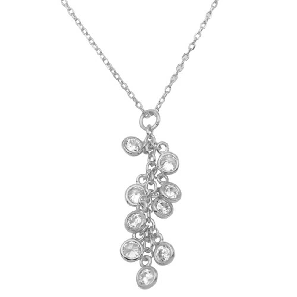 Sterling Silver Rhodium Plated Multi CZ Drop Necklace