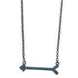 Sterling Silver Black Rhodium Plated Arrow Necklace With Turquoise Stones
