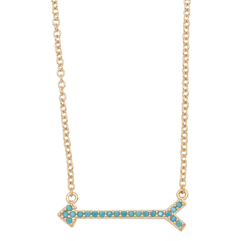 Sterling Silver Gold Arrow Necklace With Turquoise Stones���������