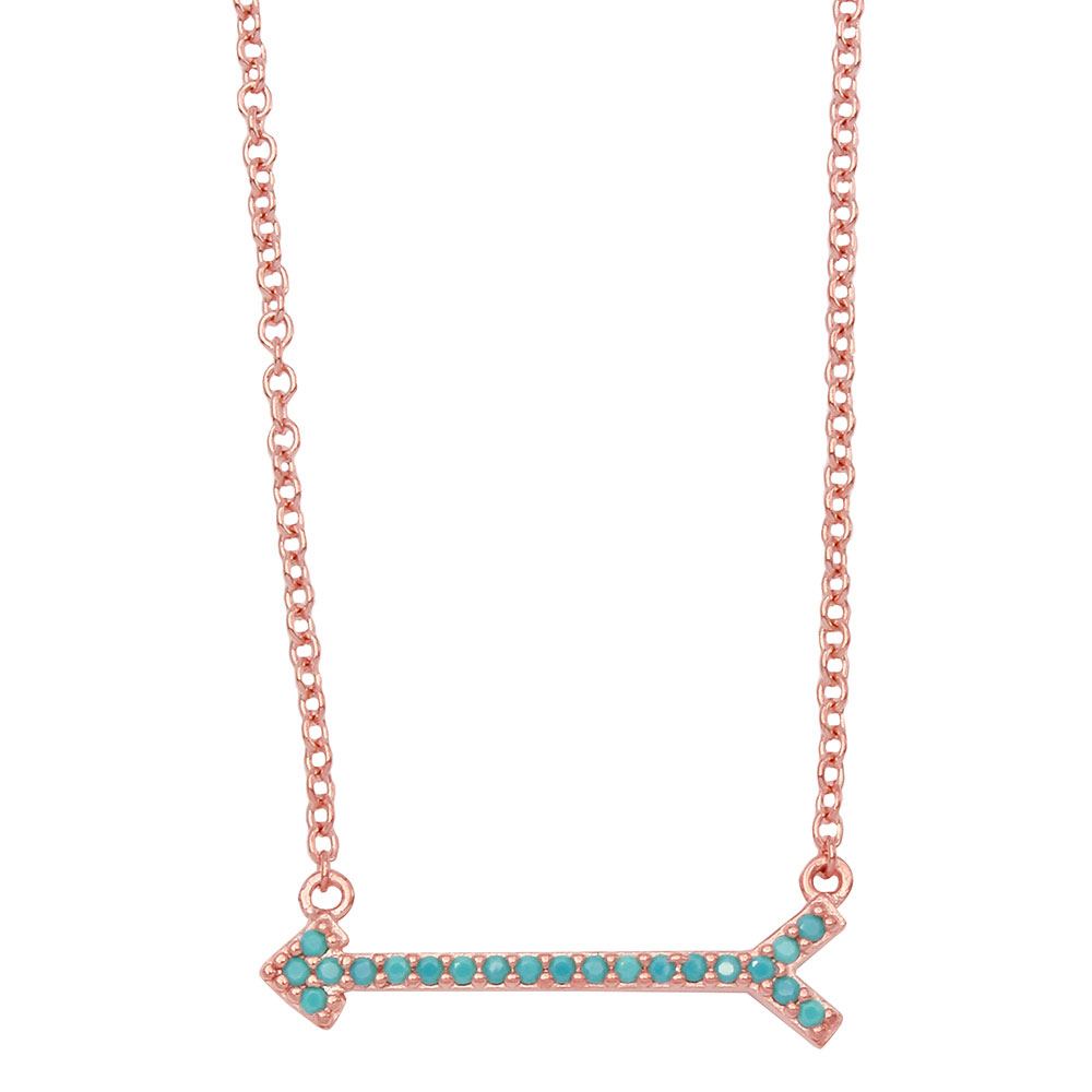 Sterling Silver Rose Gold Arrow Necklace With Turquoise Stones