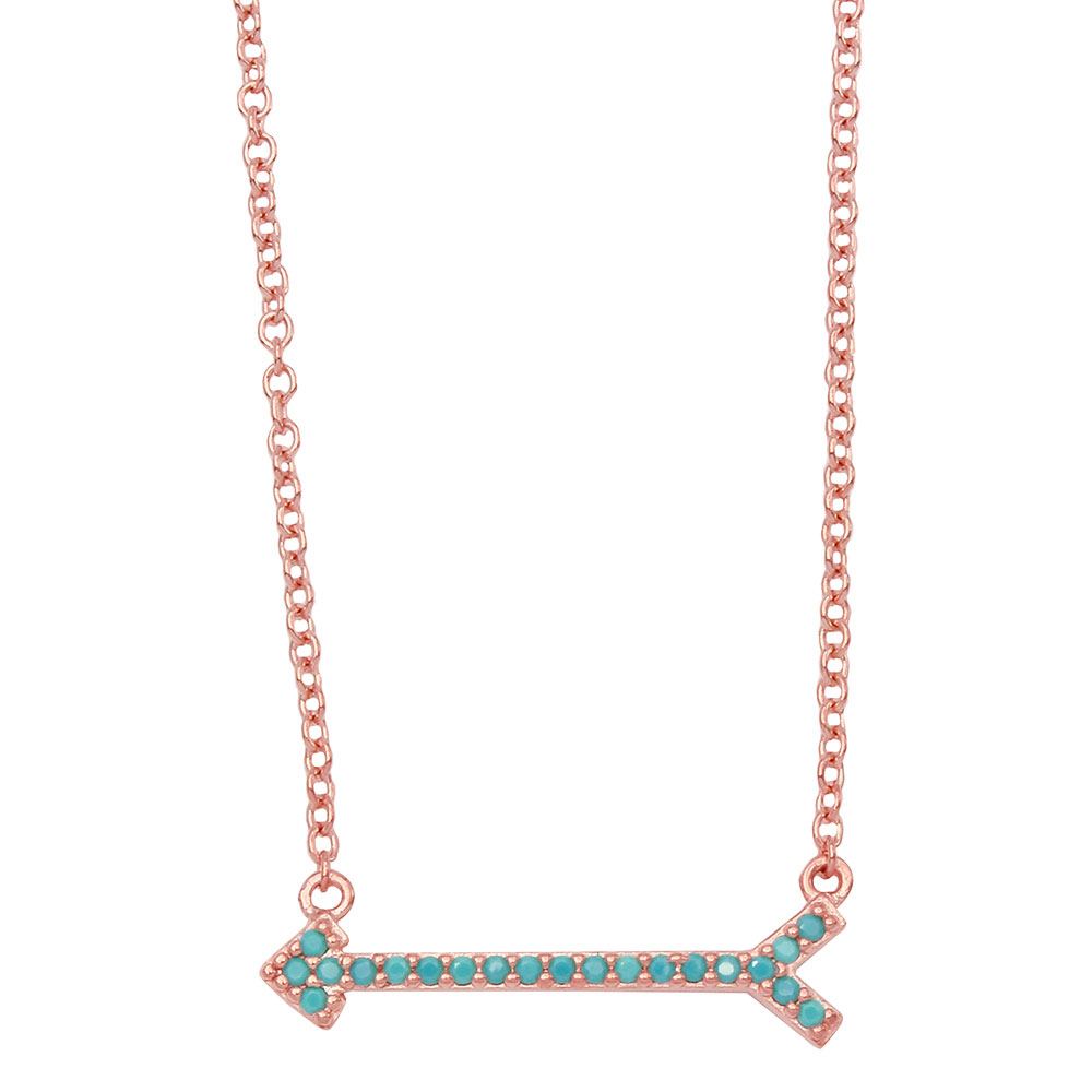 Sterling Silver Rose Gold Arrow Necklace With Turquoise Stones���������