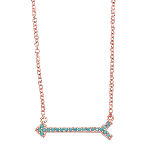 Sterling Silver Rose Gold Arrow Necklace With Turquoise Stones
