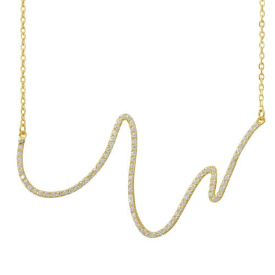 Sterling Silver Gold Plated Wave Design with CZ Necklace