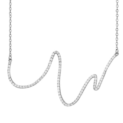 Sterling Silver Rhodium Plated Wave Design with CZ Necklace