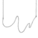 Sterling Silver Rhodium Plated Wave Design with CZ Necklace