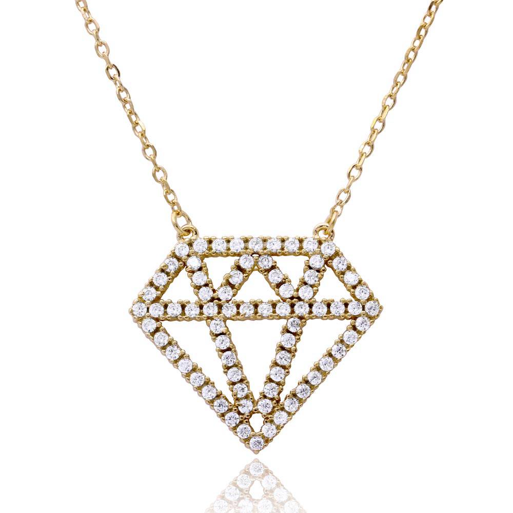 Sterling Silver Gold Plated Diamond Outline CZ Necklace