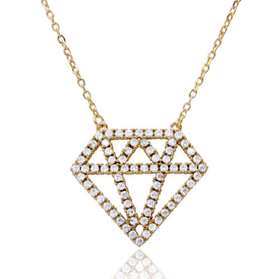 Sterling Silver Gold Plated Diamond Outline CZ Necklace