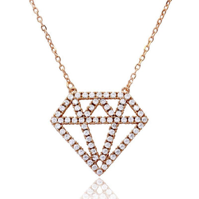 Sterling Silver Rose Gold Plated Diamond Outline CZ Necklace