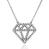 Sterling Silver Rhodium Plated Diamond Outline CZ Necklace