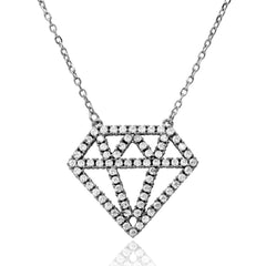 Sterling Silver Rhodium Plated Diamond Outline CZ Necklace