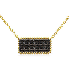 Load image into Gallery viewer, Sterling Silver Gold and Black Rhodium Plated Rectangle Bar with Black CZ Necklace