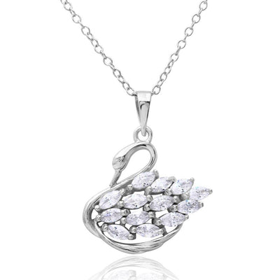 Sterling Silver Rhodium Plated CZ Swan Necklace