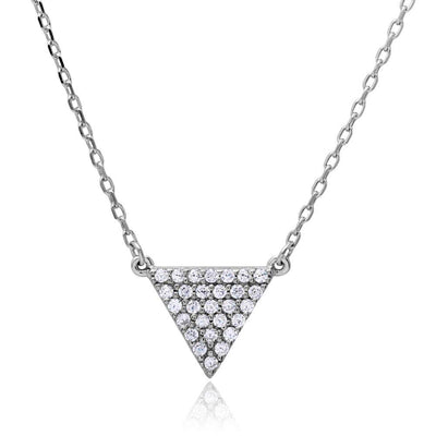 Sterling Silver Rhodium Plated CZ Encrusted Triangle Shape Necklace