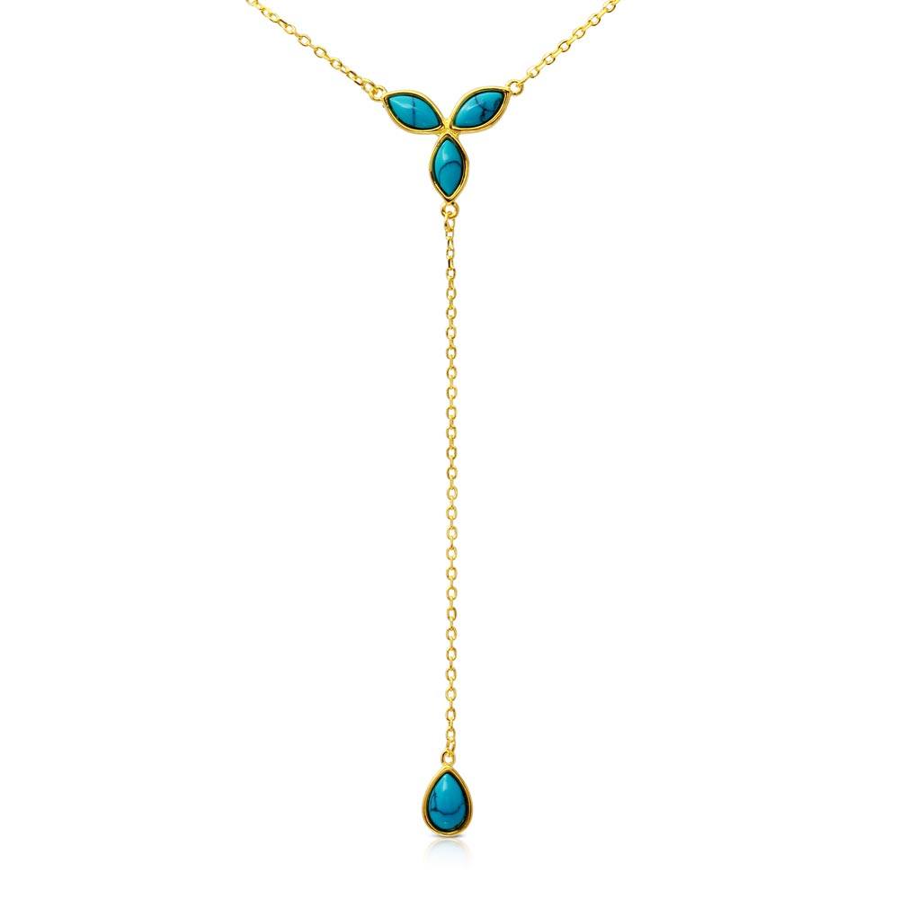 Sterling Silver Gold Plated Hanging Turquoise Pearl Necklace