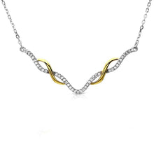 Load image into Gallery viewer, Sterling Silver Gold and Rhodium Plated Interlinked V-Shape Necklace with CZ