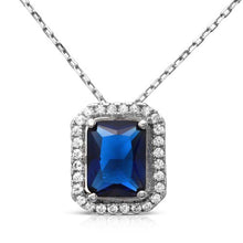 Load image into Gallery viewer, Sterling Silver Rhodium Plated Square Halo Shaped Pendant With Blue And Clear CZ