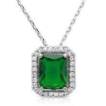 Load image into Gallery viewer, Sterling Silver Rhodium Plated Square Halo Shaped Pendant With Green And Clear CZ