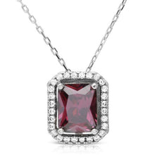 Load image into Gallery viewer, Sterling Silver Rhodium Plated Square Halo Shaped Pendant With Purple And Clear CZ