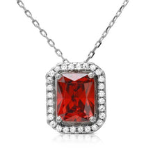 Load image into Gallery viewer, Sterling Silver Rhodium Plated Square Halo Shaped Pendant With Red And Clear CZ