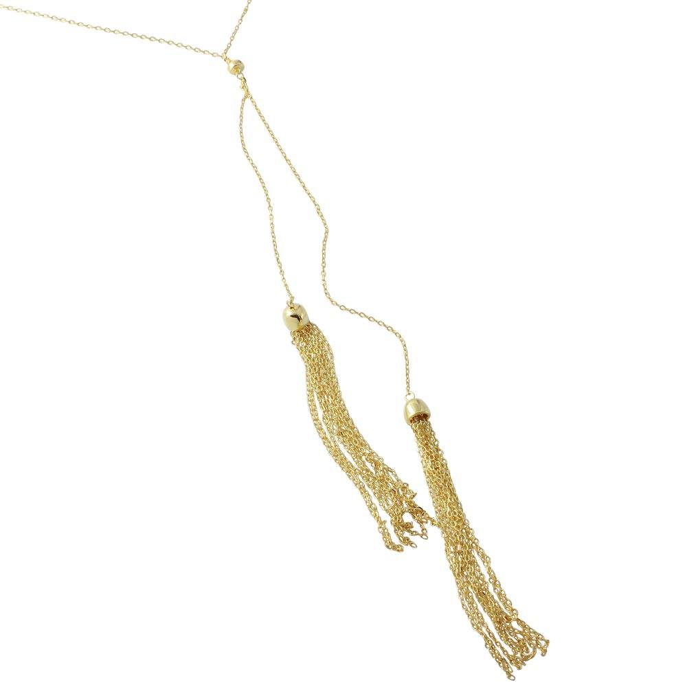 Sterling Silver Gold Plated 2 Dropped Tassle Necklace