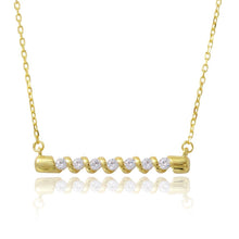 Load image into Gallery viewer, Sterling Silver Gold Plated Twisted Bar Necklace with CZ���������