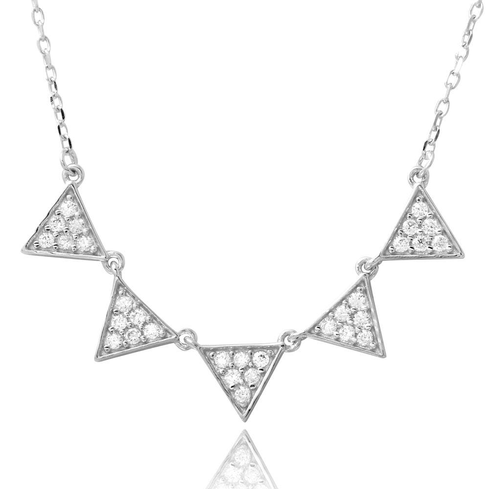 Sterling Silver Rhodium Plated 5 Triangles with CZ Necklace