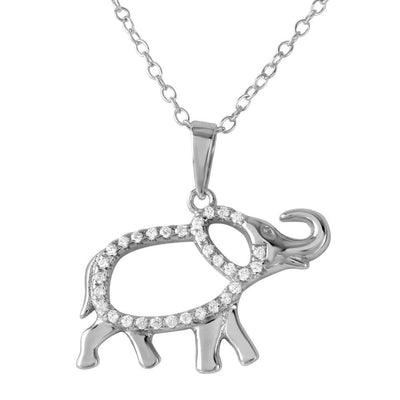 Sterling Silver Rhodium Plated Elephant with CZ Necklace