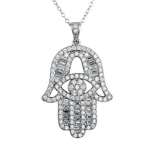 Load image into Gallery viewer, Sterling Silver Rhodium Plated CZ Encrusted Hamsa Hand Necklace