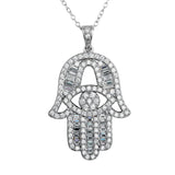 Sterling Silver Rhodium Plated CZ Encrusted Hamsa Hand Necklace