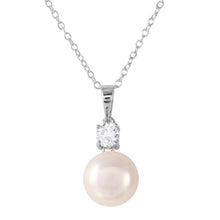 Load image into Gallery viewer, Sterling Silver Rhodium Plated Round CZ with Dangling Fresh Mother of Pearl