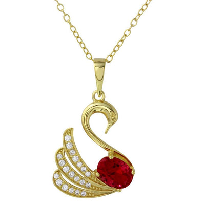 Sterling Silver Gold Plated Swan Necklace with CZ