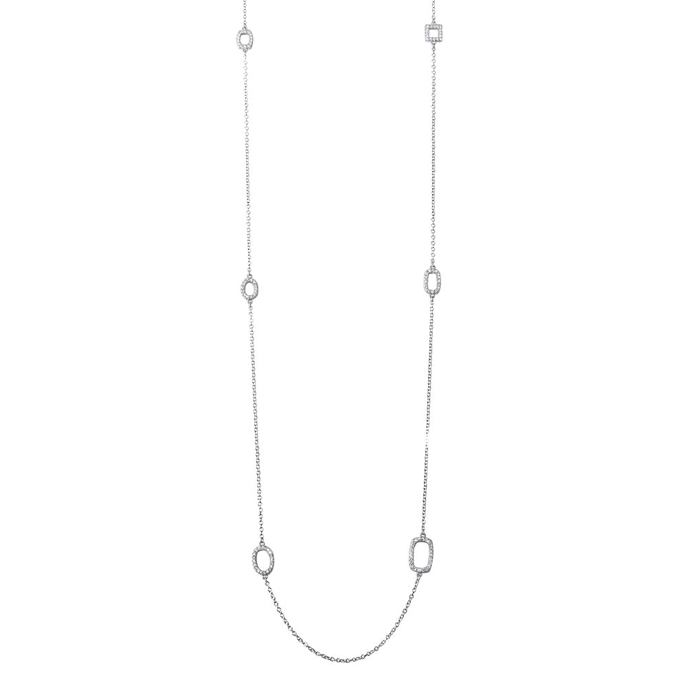 Sterling Silver Rhodium Plated Oval and Square with CZ By The Yard Necklace