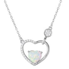 Load image into Gallery viewer, Sterling Silver Rhodium Plated Opal Heart inside Open Heart with CZ Necklace