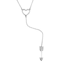 Load image into Gallery viewer, Sterling Silver Rhodium Plated Heart Necklace with Dropped CZ Arrow