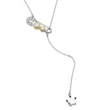 Sterling Silver Rhodium Plated CZ Pin With Fresh Water Pearl Dropped Crown Necklace