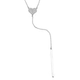 Sterling Silver Rhodium Plated CZ Heart with Dropped Bar Necklace