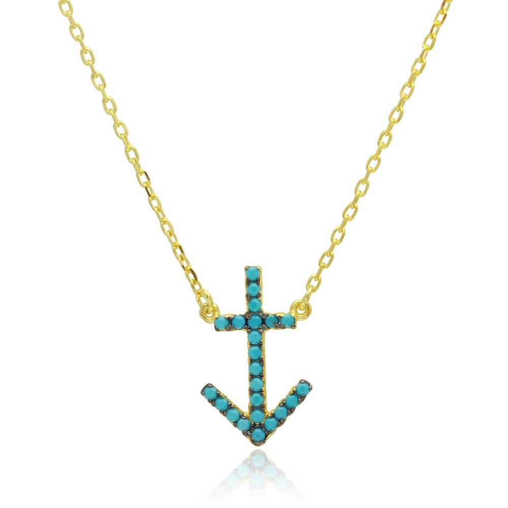 Sterling Silver Gold Plated Anchor Necklace with Turquoise Beads