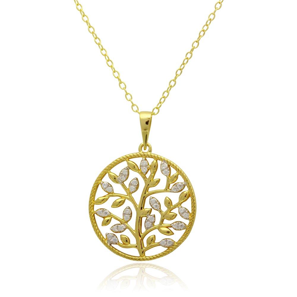 Sterling Silver Gold Plated Floral Pendant with CZ Necklace