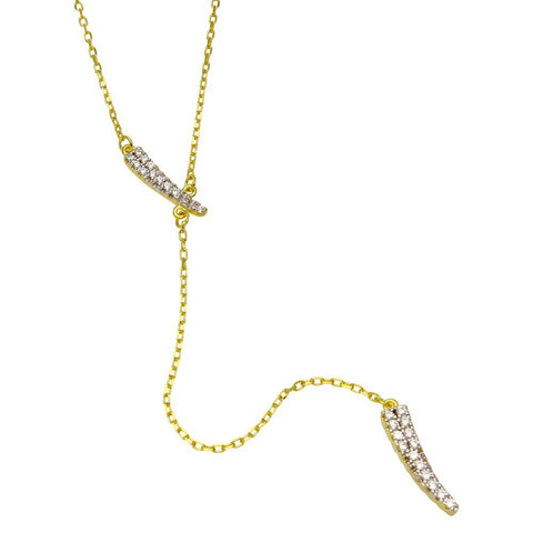 Sterling Silver Gold Plated CZ Horn Necklace with Dropped CZ Horn