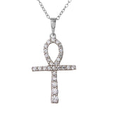 Sterling Silver Rhodium Plated Thin Egyptian CZ Journey Cross Necklace