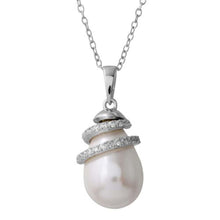 Load image into Gallery viewer, Sterling Silver Rhodium Plated Fresh Water Pearl Necklace with Wrapped CZ