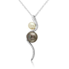 Load image into Gallery viewer, Sterling Silver Rhodium Plated Fresh Water Pearl with Slanted CZ Design Necklace