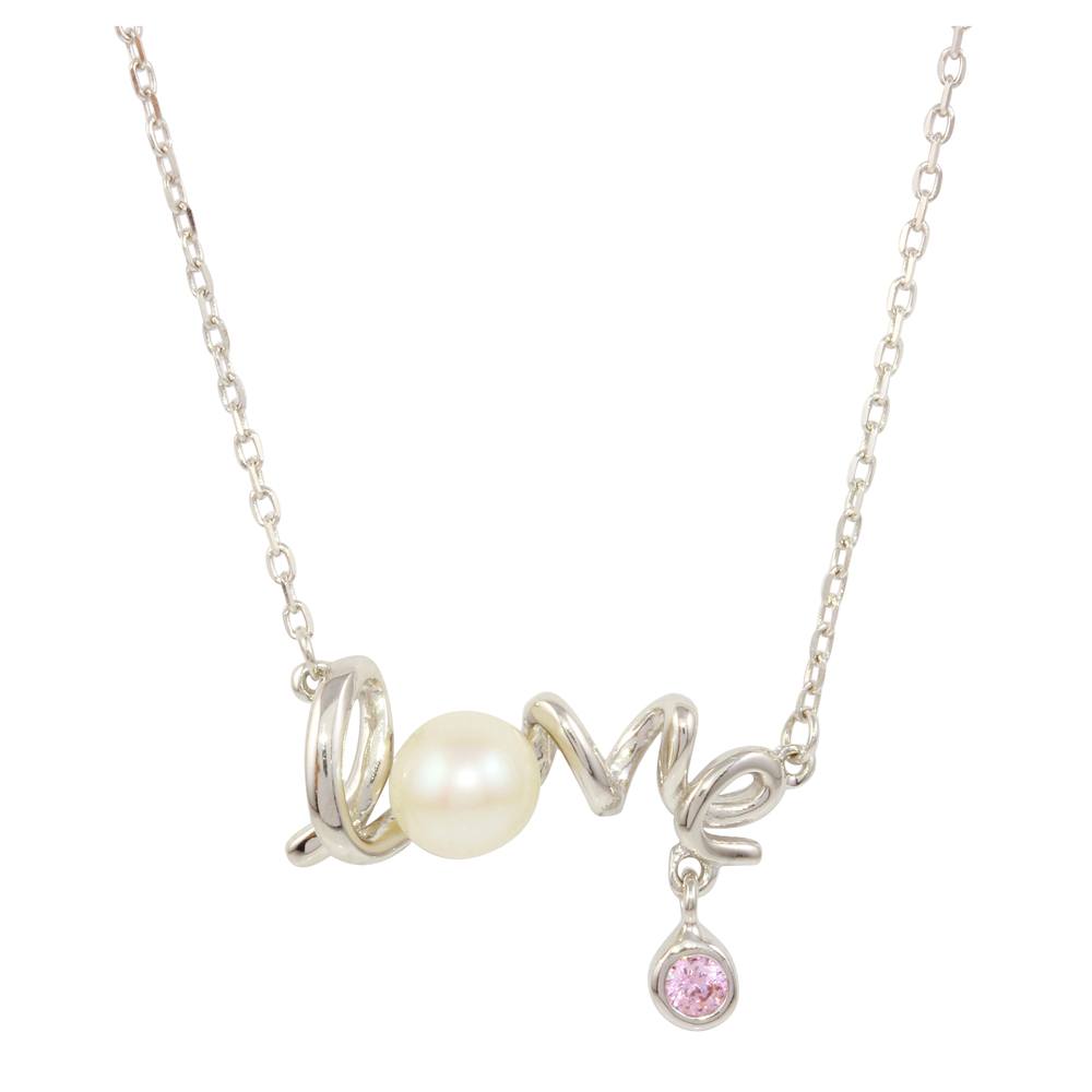 Sterling Silver Rhodium Plated Love Word Necklace
