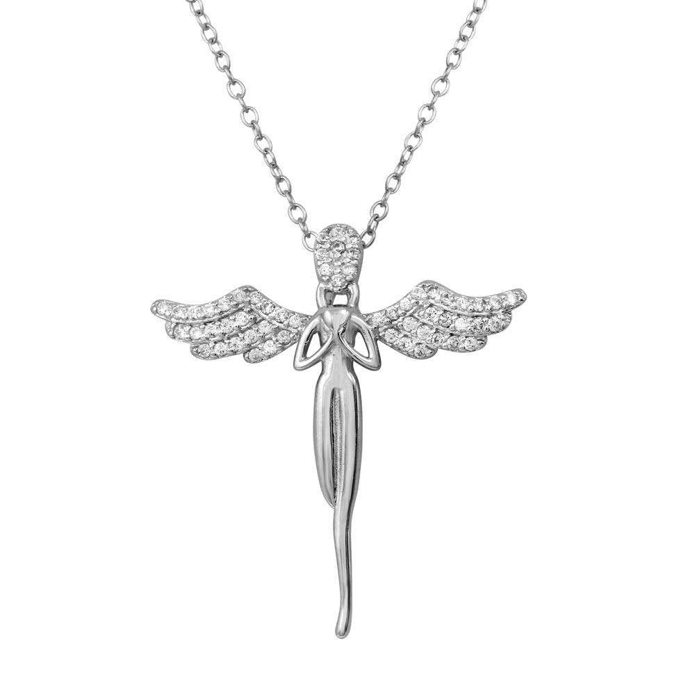 Sterling Silver Rhodium Plated Angel CZ Necklace