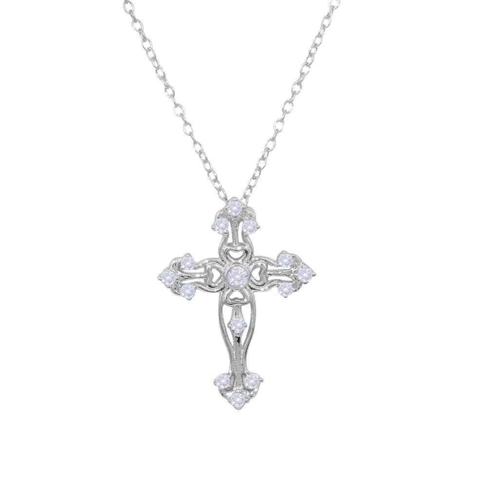 Sterling Silver Rhodium Plated Cross Necklace