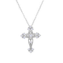 Load image into Gallery viewer, Sterling Silver Rhodium Plated Cross Necklace