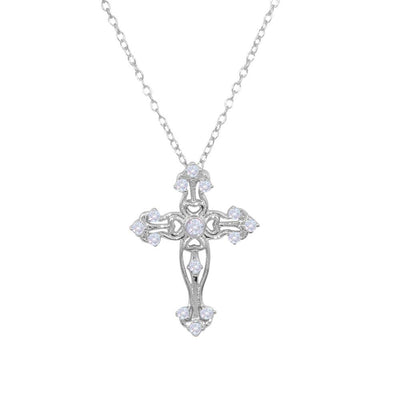Sterling Silver Rhodium Plated Cross Necklace